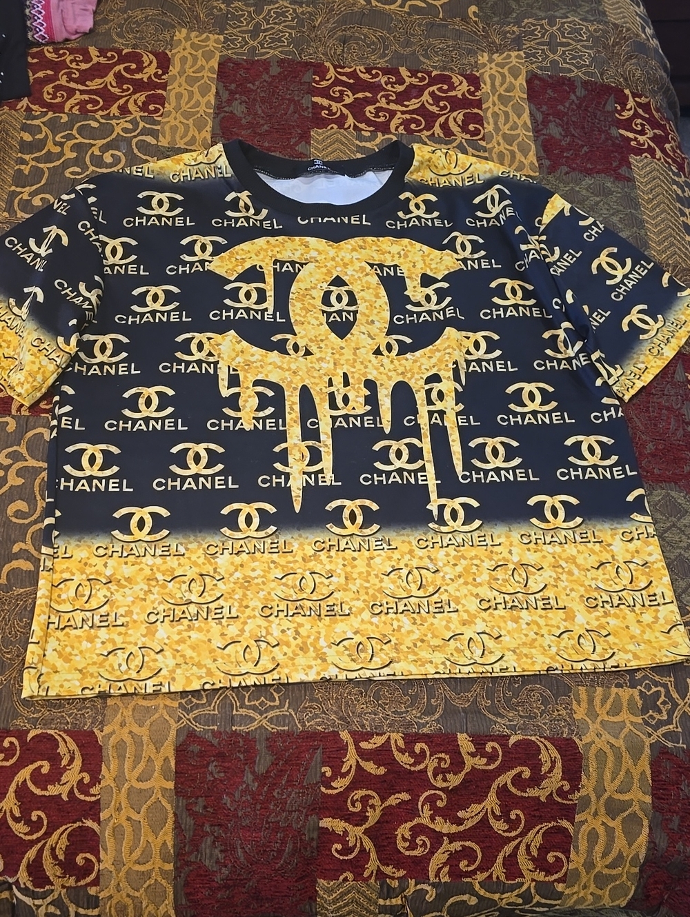 Designer Inspired Graphic Tee - Black & Gold Designer Logo
